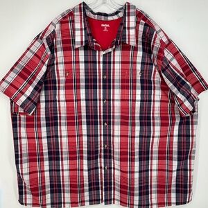 KINGSIZE King Size Mens 6XL Button Front Shirt Red White Blue Plaid Short Sleeve